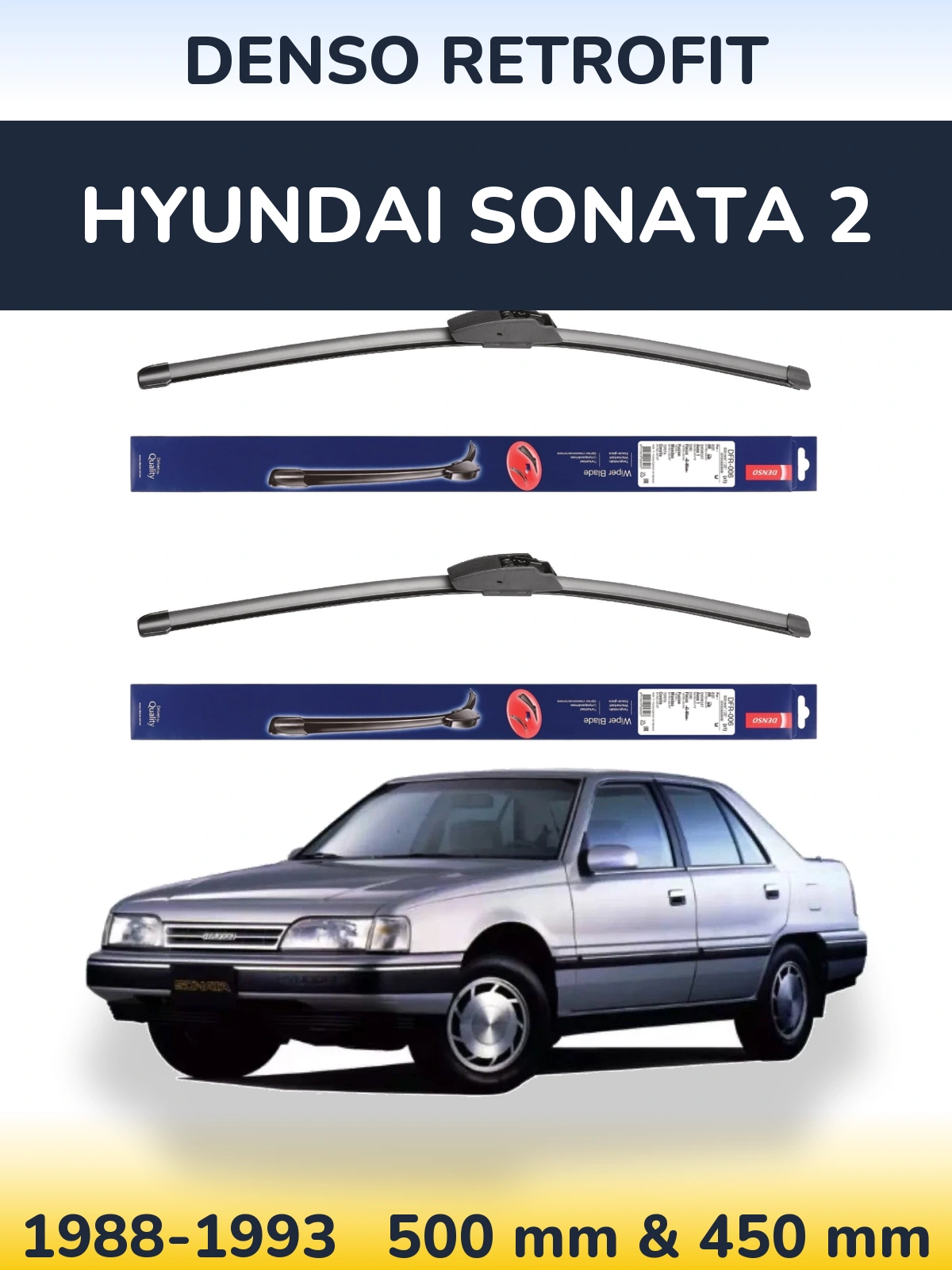 Komplet przednich wycieraczek Denso Retrofit 500 & 450 mm do Hyundai Sonata 2 1988-1993