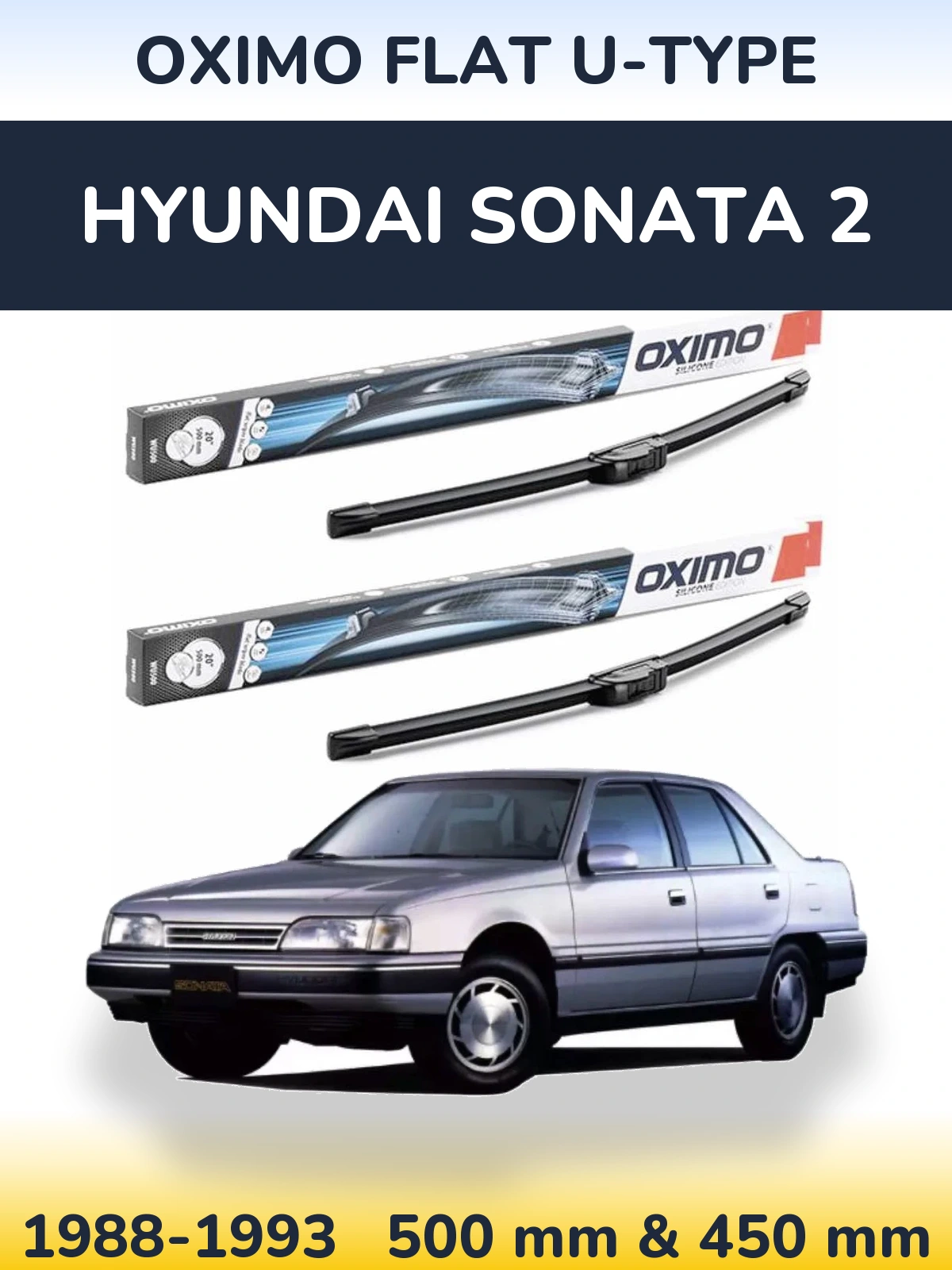 Комплект передних дворников Oximo Flat U-type 500 & 450 мм для Hyundai Sonata 2 1988-1993