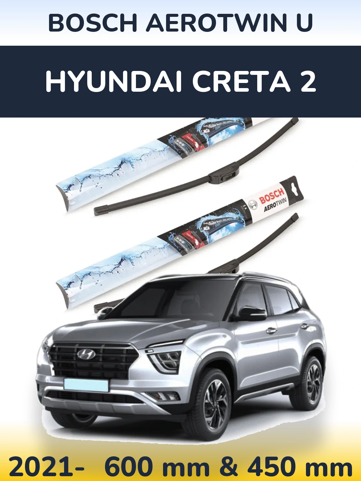 Komplet przednich wycieraczek BOSCH AeroTwin U 600 & 450 mm do Hyundai Creta 2 2021-2026