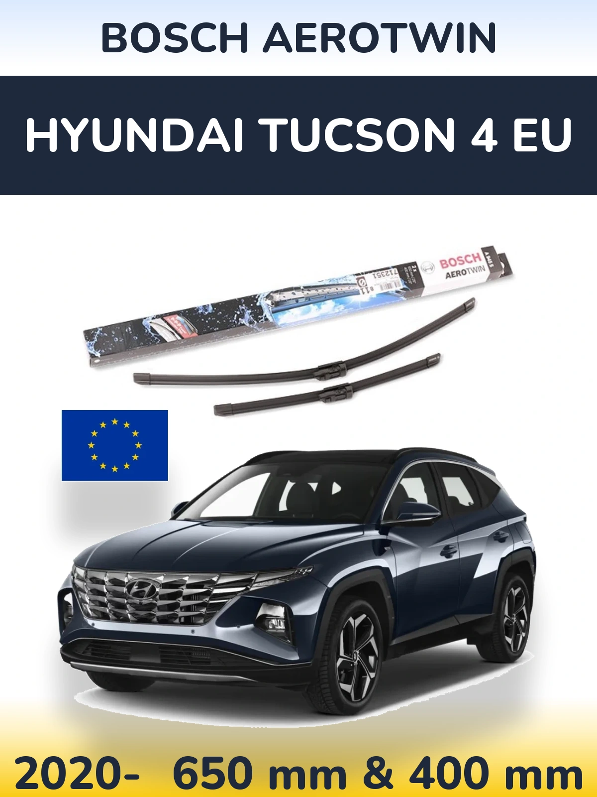 Комплект передних дворников BOSCH AeroTwin 650 & 400 мм для Hyundai Tucson 4 EU 2020-2026