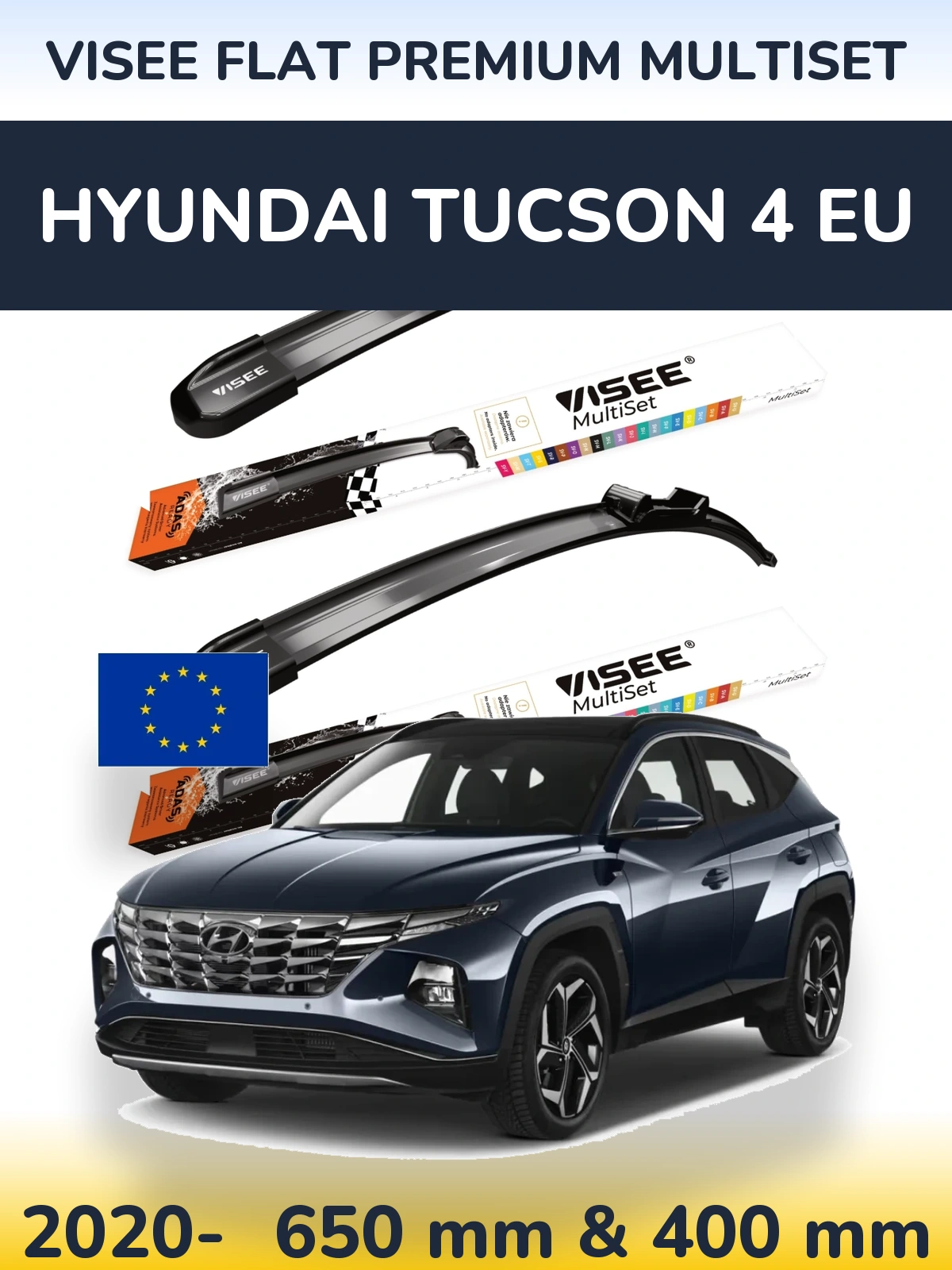 Komplet przednich wycieraczek VISEE FLAT PREMIUM MultiSet 650 & 400 mm do Hyundai Tucson 4 EU 2020-2026