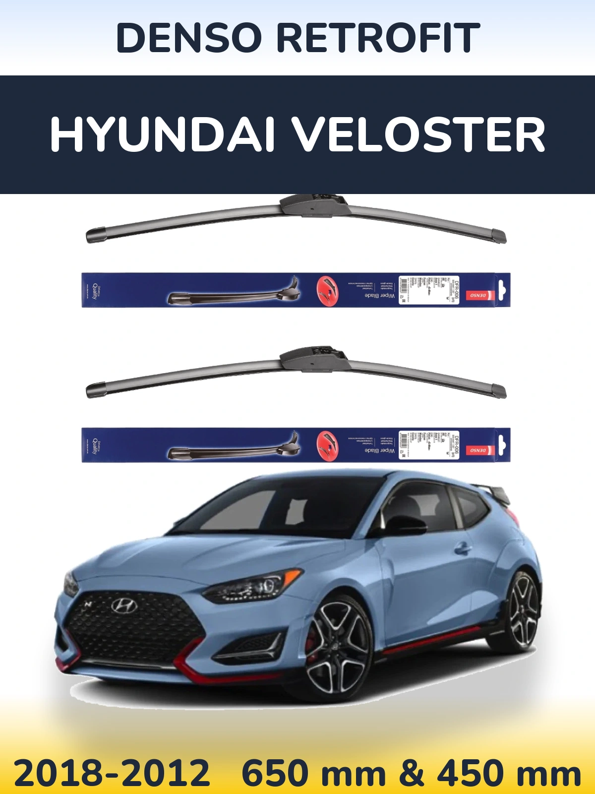 Комплект передних дворников Denso Retrofit 650 & 450 мм для Hyundai Veloster 2018-2012