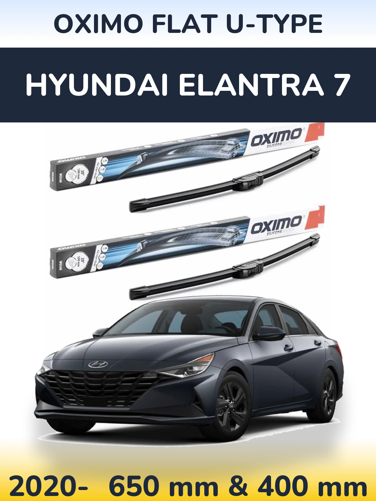 Комплект передних дворников Oximo Flat U-type 650 & 400 мм для Hyundai Elantra 7 2020-2026