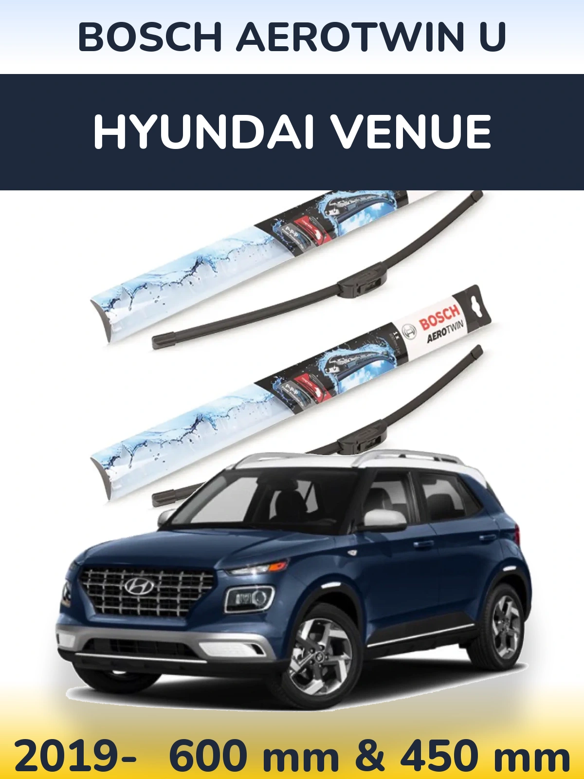Komplet przednich wycieraczek BOSCH AeroTwin U 600 & 450 mm do Hyundai Venue 2019-2026