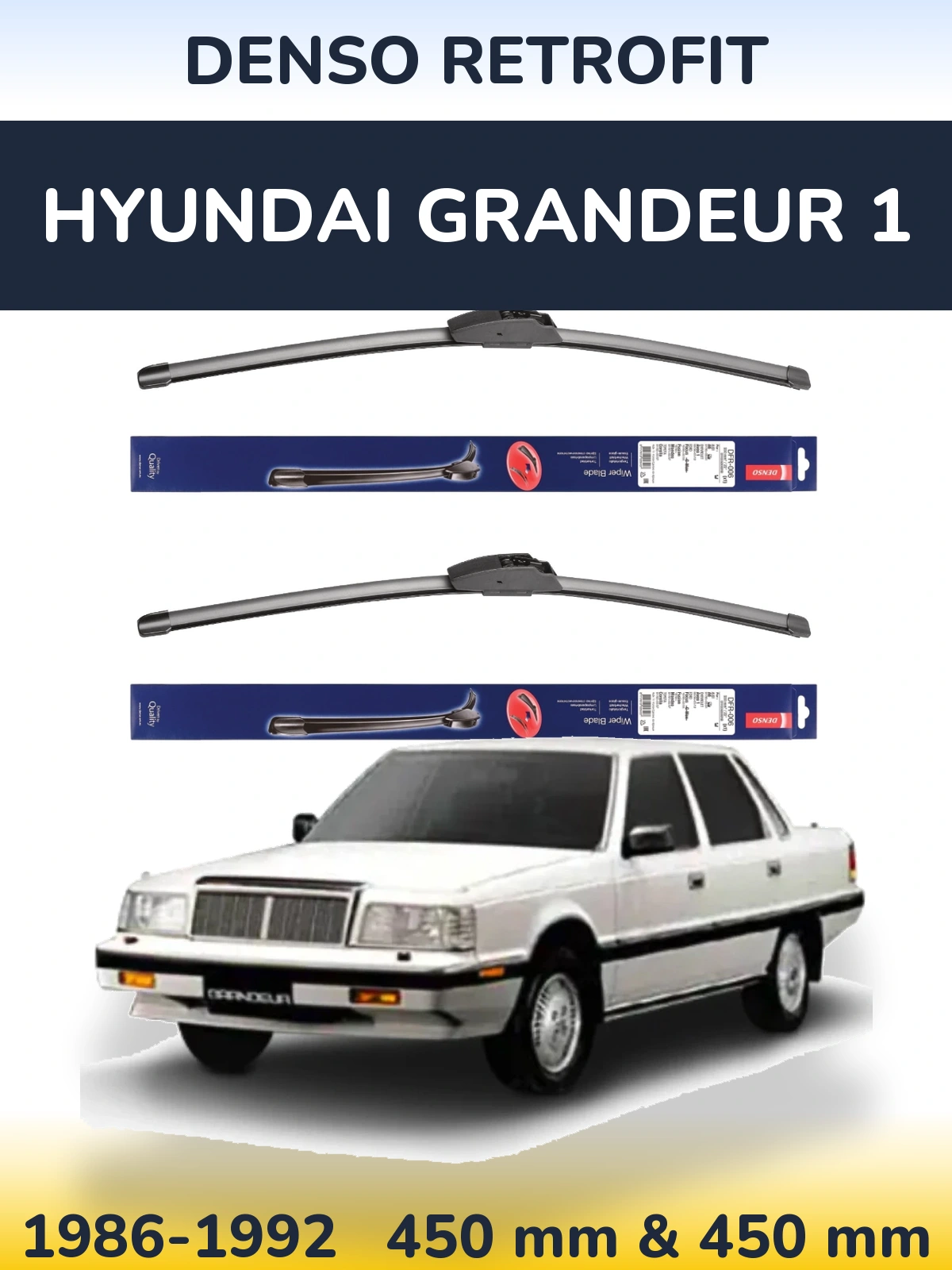 Front wiper blade set Denso Retrofit 450 & 450 mm for Hyundai Grandeur 1 1986-1992