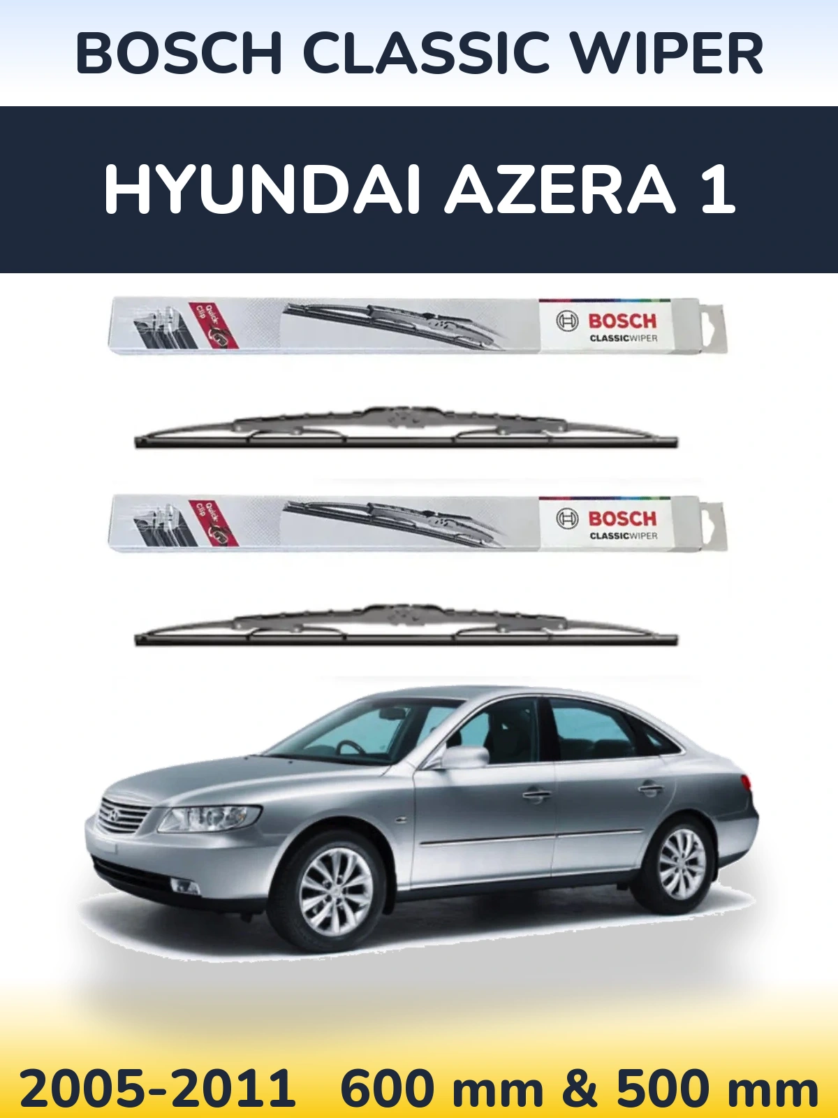 Комплект передних дворников BOSCH Classic Wiper 600 & 500 мм для Hyundai Azera 1 2005-2011