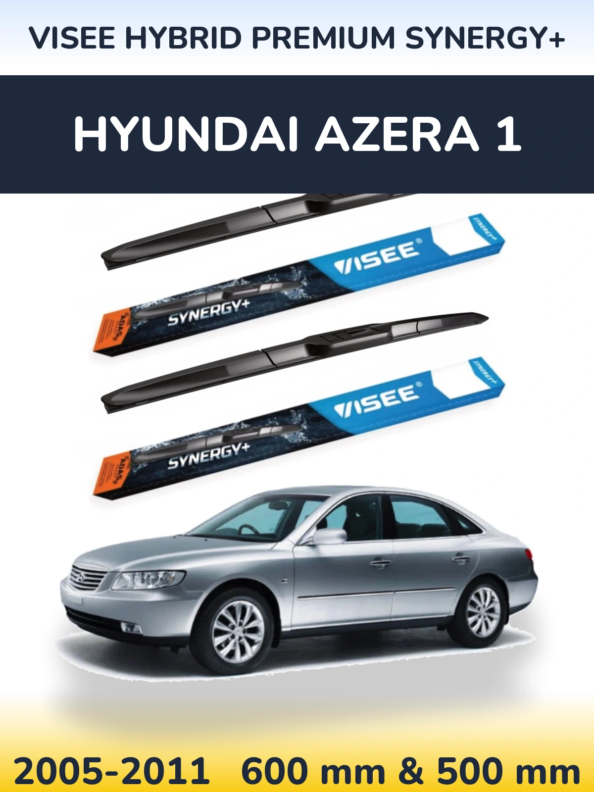 Комплект передних дворников VISEE HYBRID PREMIUM SYNERGY+ 600 & 500 мм для Hyundai Azera 1 2005-2011