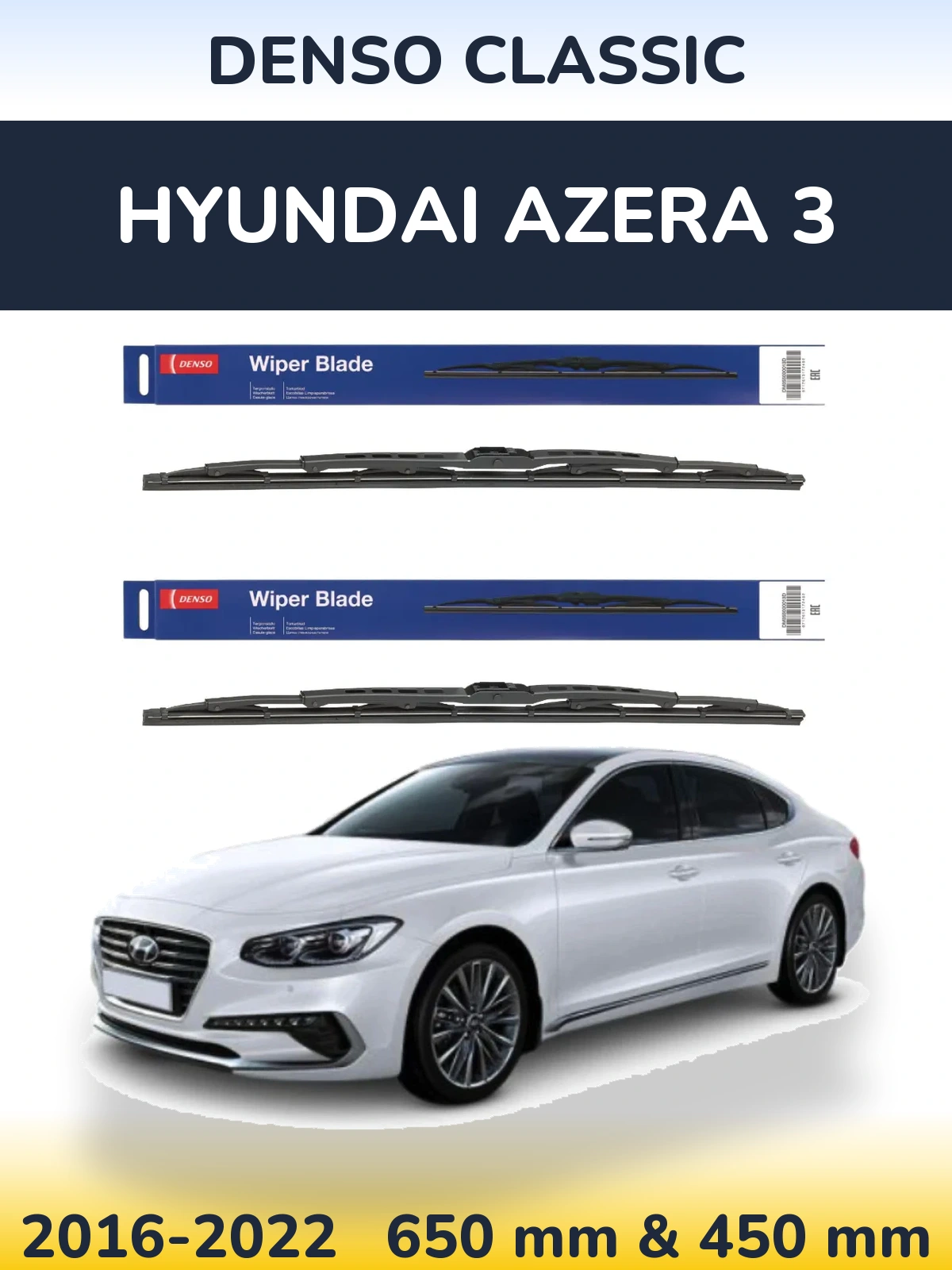 Front wiper blade set Denso Classic 650 & 450 mm for Hyundai Azera 3 2016-2022