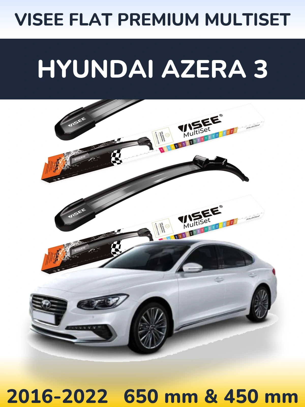 Komplet przednich wycieraczek VISEE FLAT PREMIUM MultiSet 650 & 450 mm do Hyundai Azera 3 2016-2022