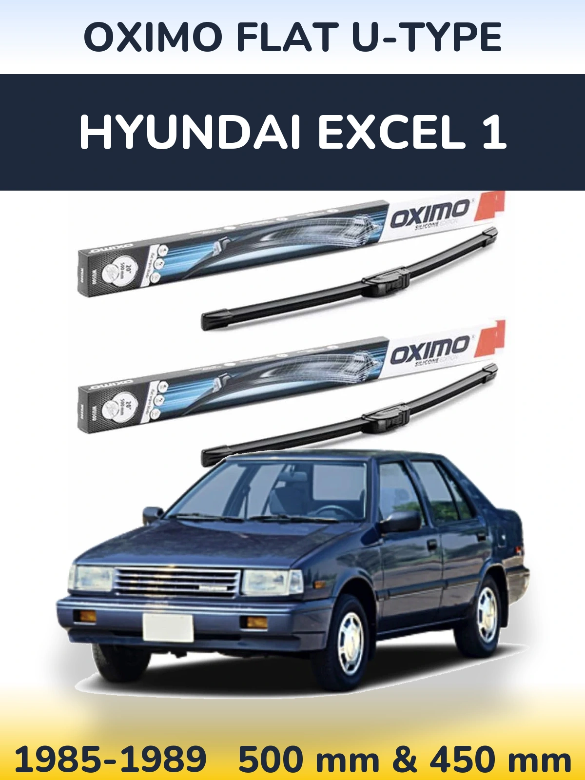 Komplet przednich wycieraczek Oximo Flat U-type 500 & 450 mm do Hyundai Excel 1 1985-1989