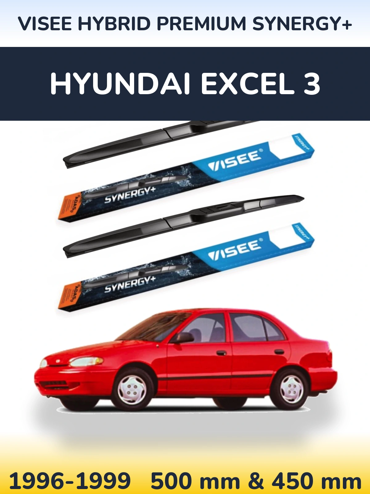 Комплект передних дворников VISEE HYBRID PREMIUM SYNERGY+ 500 & 450 мм для Hyundai Excel 3 1996-1999