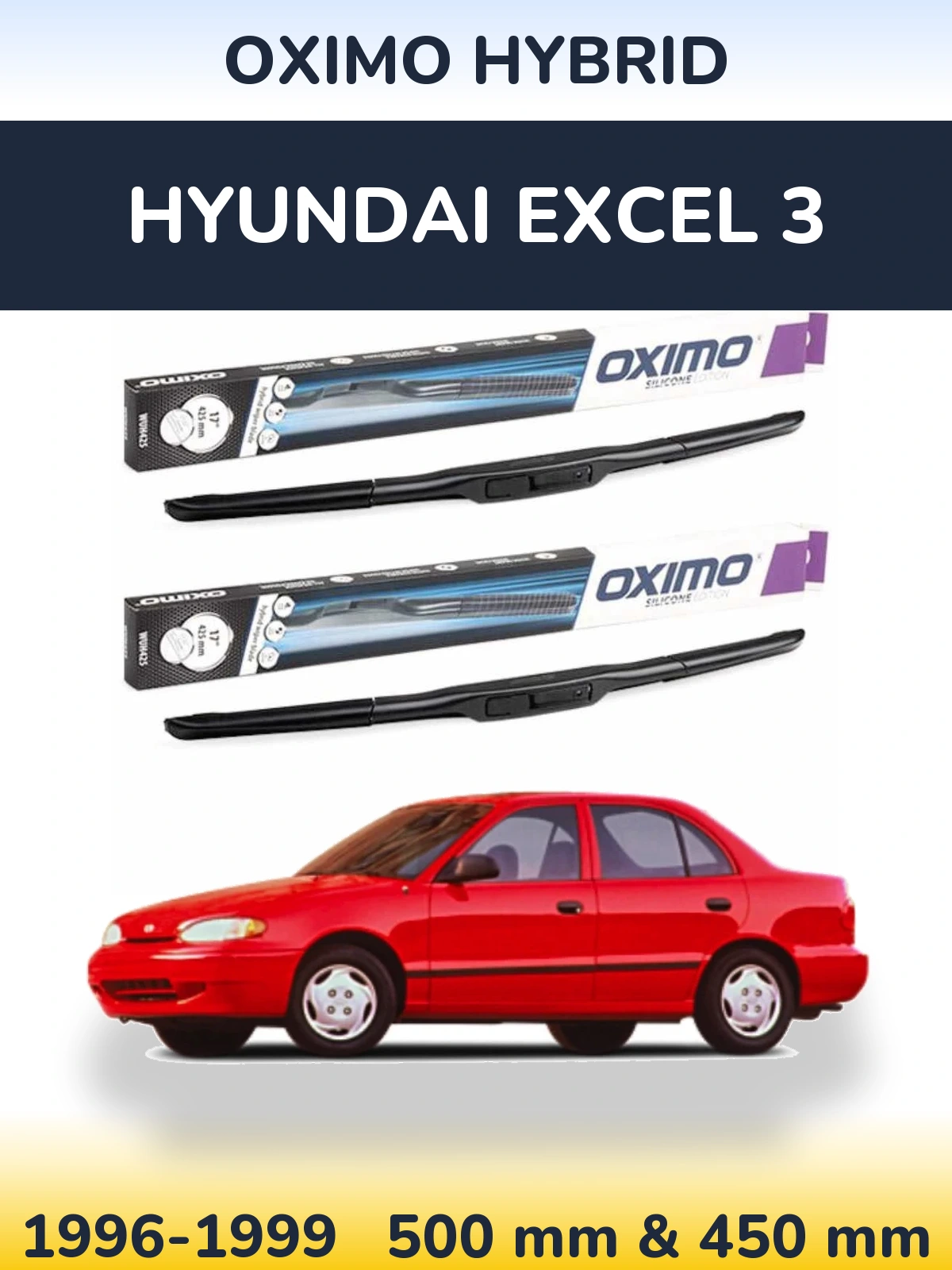 Комплект передних дворников Oximo Hybrid 500 & 450 мм для Hyundai Excel 3 1996-1999