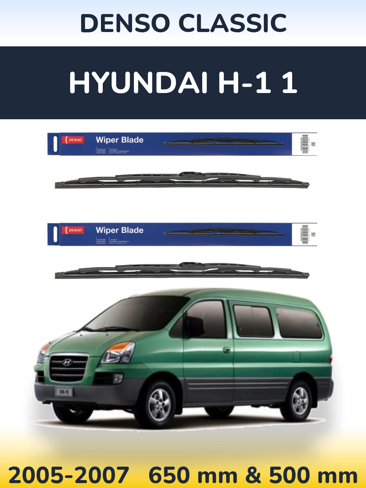 Komplet przednich wycieraczek Denso Classic 650 & 500 mm do Hyundai H-1 1 2005-2007