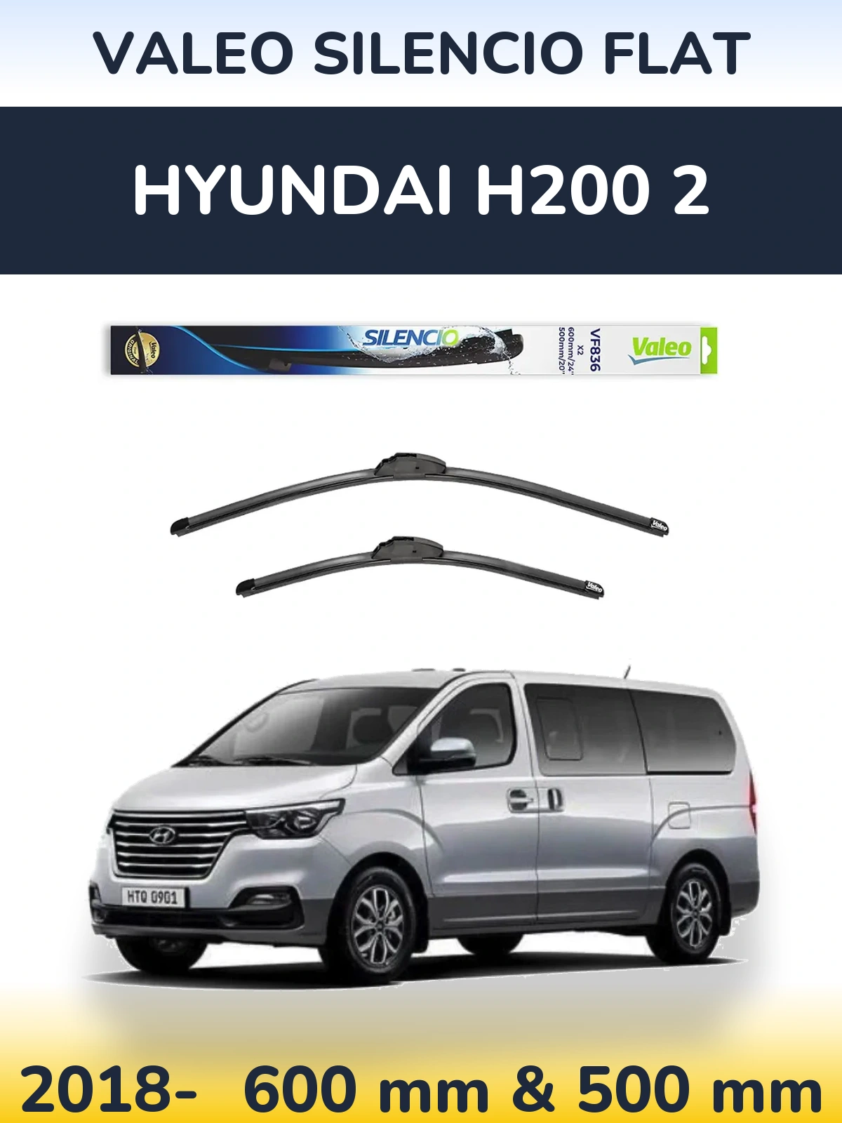 Комплект передних дворников Valeo Silencio Flat 600 & 500 мм для Hyundai H200 2 2018-2026