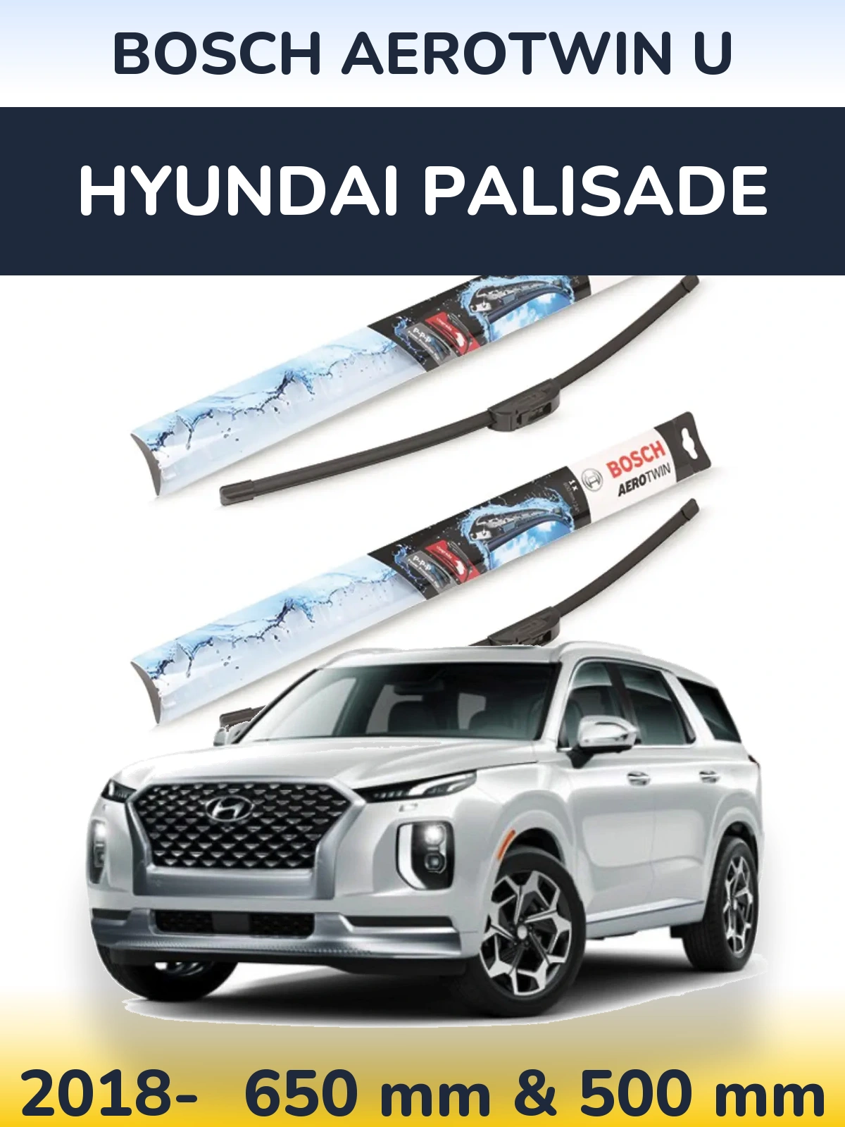 Komplet przednich wycieraczek BOSCH AeroTwin U 650 & 500 mm do Hyundai Palisade 2018-2026