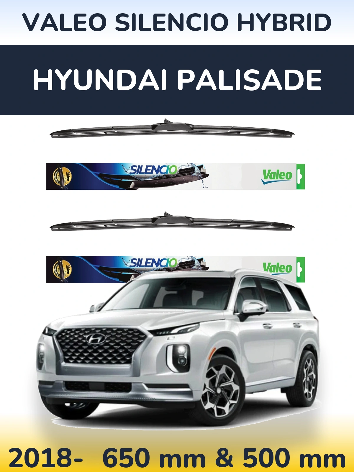 Комплект передних дворников Valeo Silencio Hybrid 650 & 500 мм для Hyundai Palisade 2018-2026