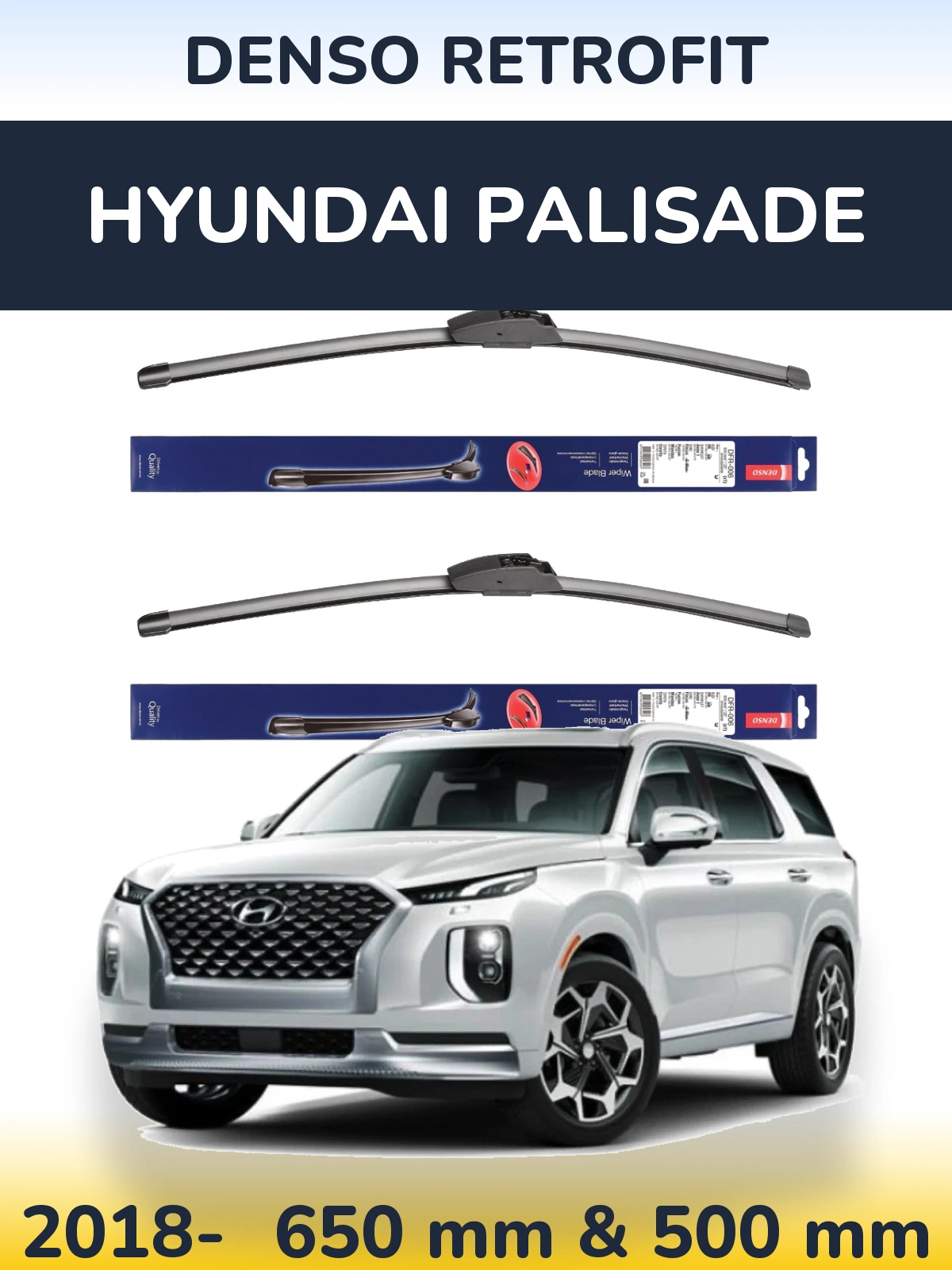 Komplet przednich wycieraczek Denso Retrofit 650 & 500 mm do Hyundai Palisade 2018-2026