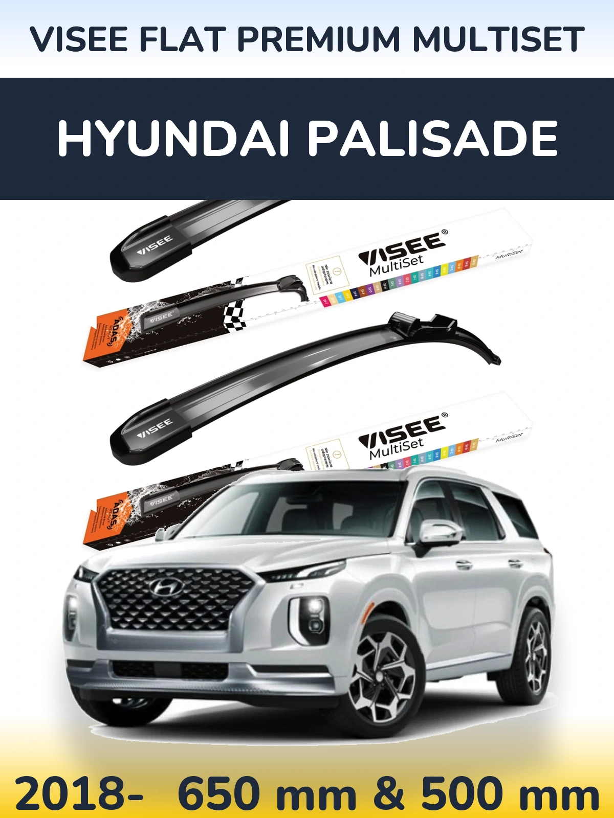 Комплект передних дворников VISEE FLAT PREMIUM MultiSet 650 & 500 мм для Hyundai Palisade 2018-2026