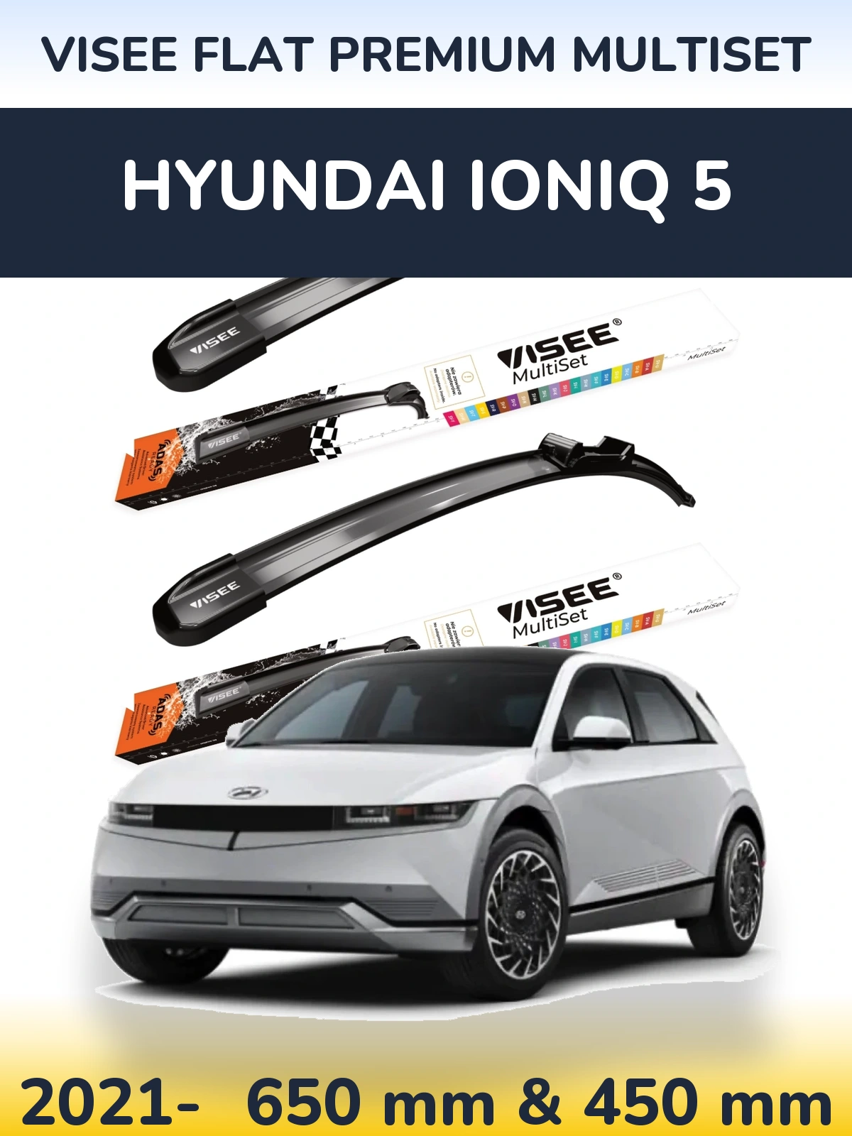 Komplet przednich wycieraczek VISEE FLAT PREMIUM MultiSet 650 & 450 mm do Hyundai IONIQ 5 2021-2026