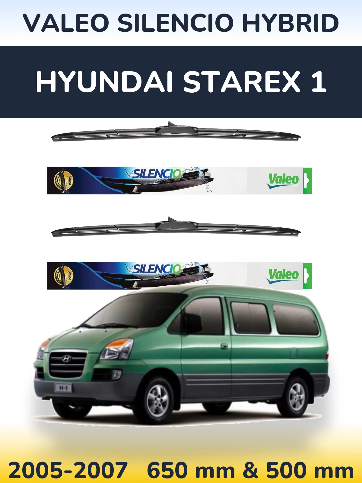 Комплект передних дворников Valeo Silencio Hybrid 650 & 500 мм для Hyundai Starex 1 2005-2007