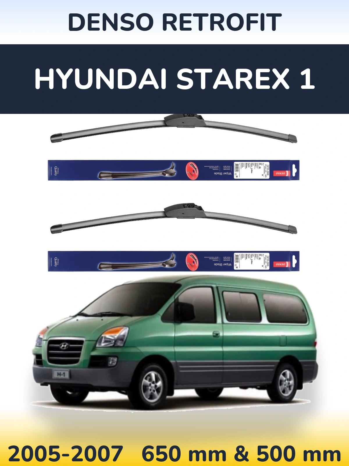 Komplet przednich wycieraczek Denso Retrofit 650 & 500 mm do Hyundai Starex 1 2005-2007