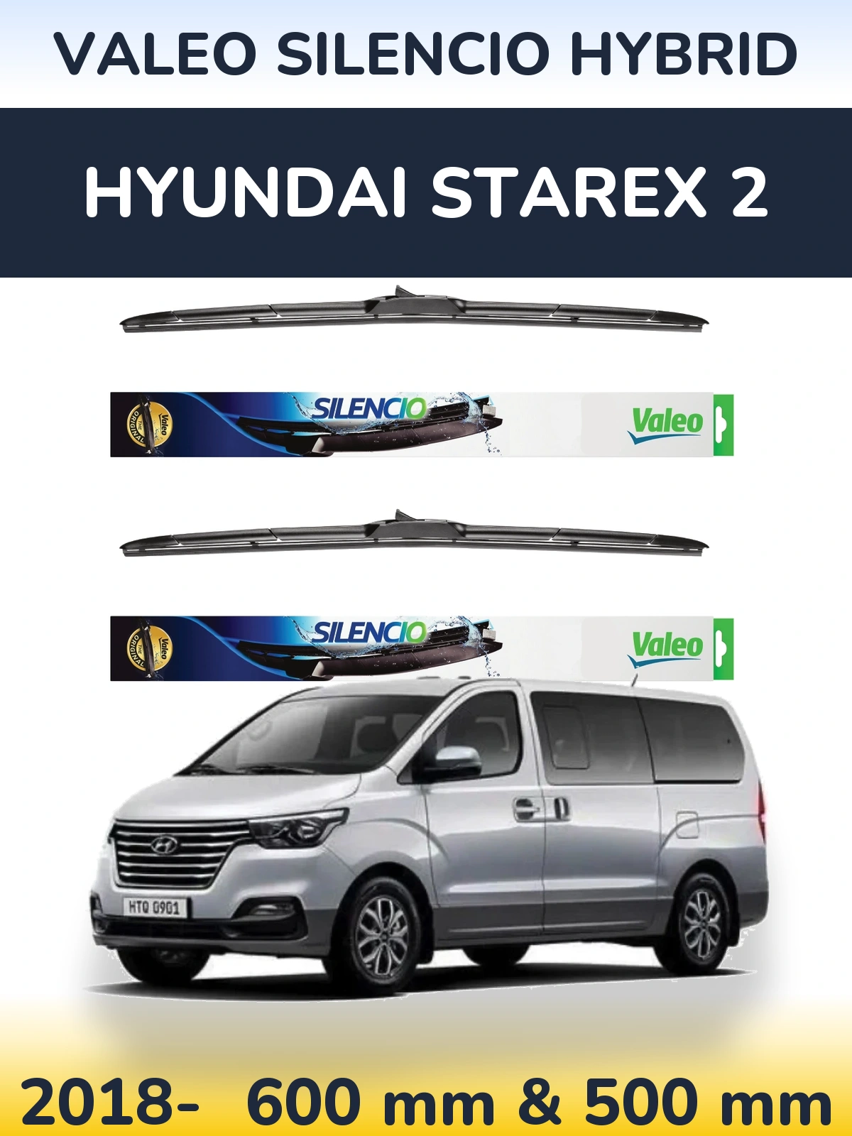 Комплект передних дворников Valeo Silencio Hybrid 600 & 500 мм для Hyundai Starex 2 2018-2026