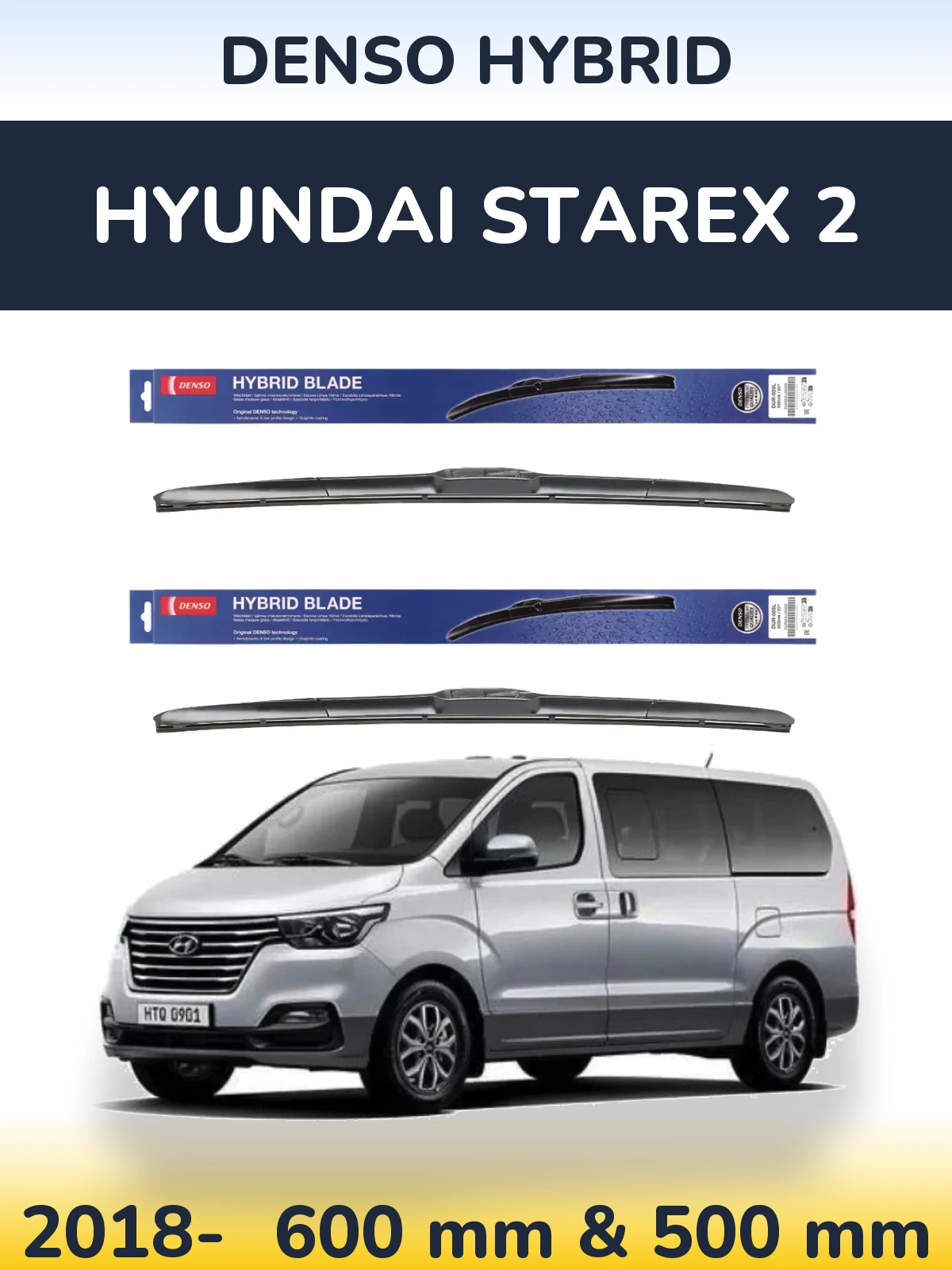 Komplet przednich wycieraczek Denso Hybrid 600 & 500 mm do Hyundai Starex 2 2018-2026