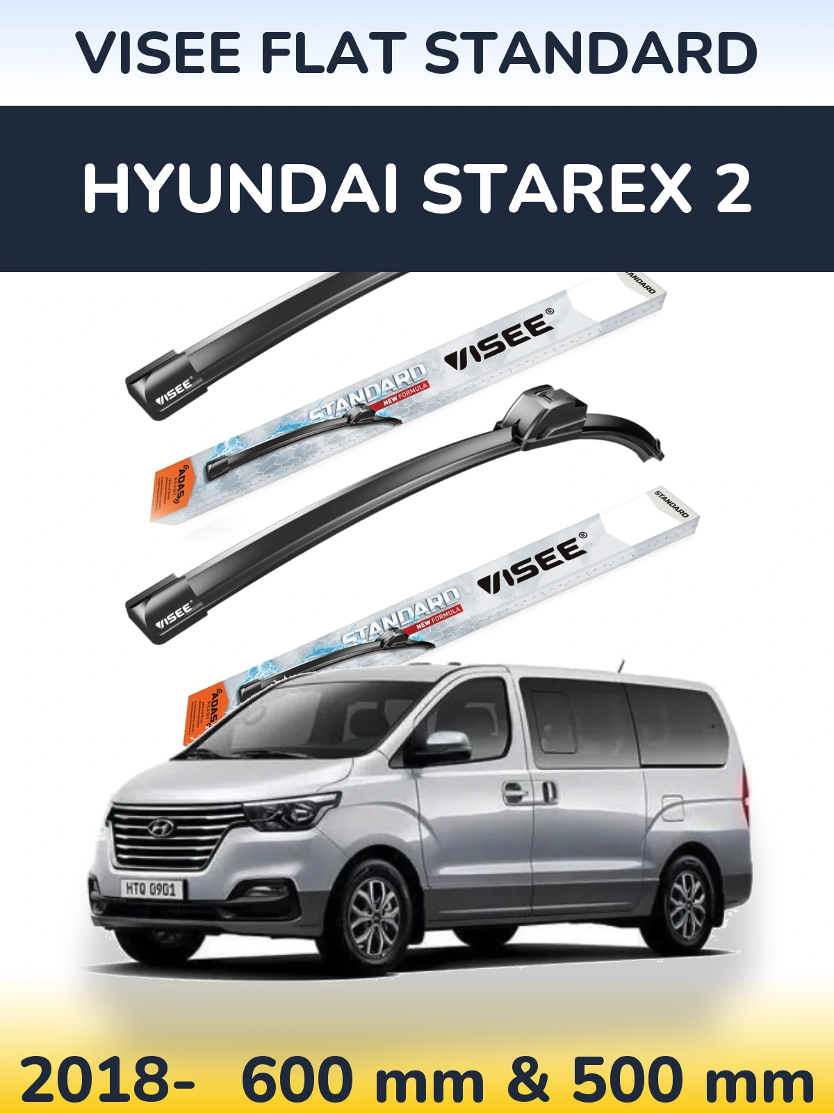 Комплект передних дворников VISEE FLAT STANDARD 600 & 500 мм для Hyundai Starex 2 2018-2026