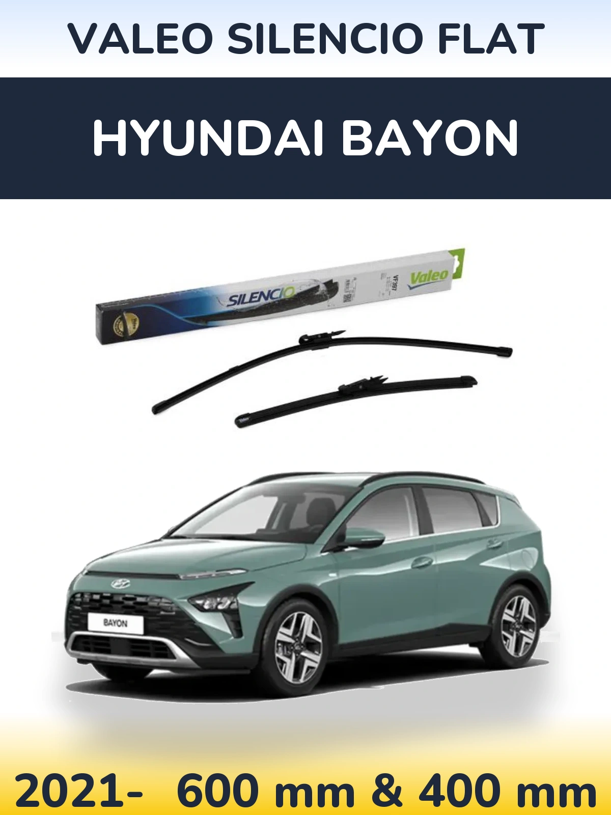 Комплект передних дворников Valeo Silencio Flat 600 & 380 мм для Hyundai Bayon 2021-2026