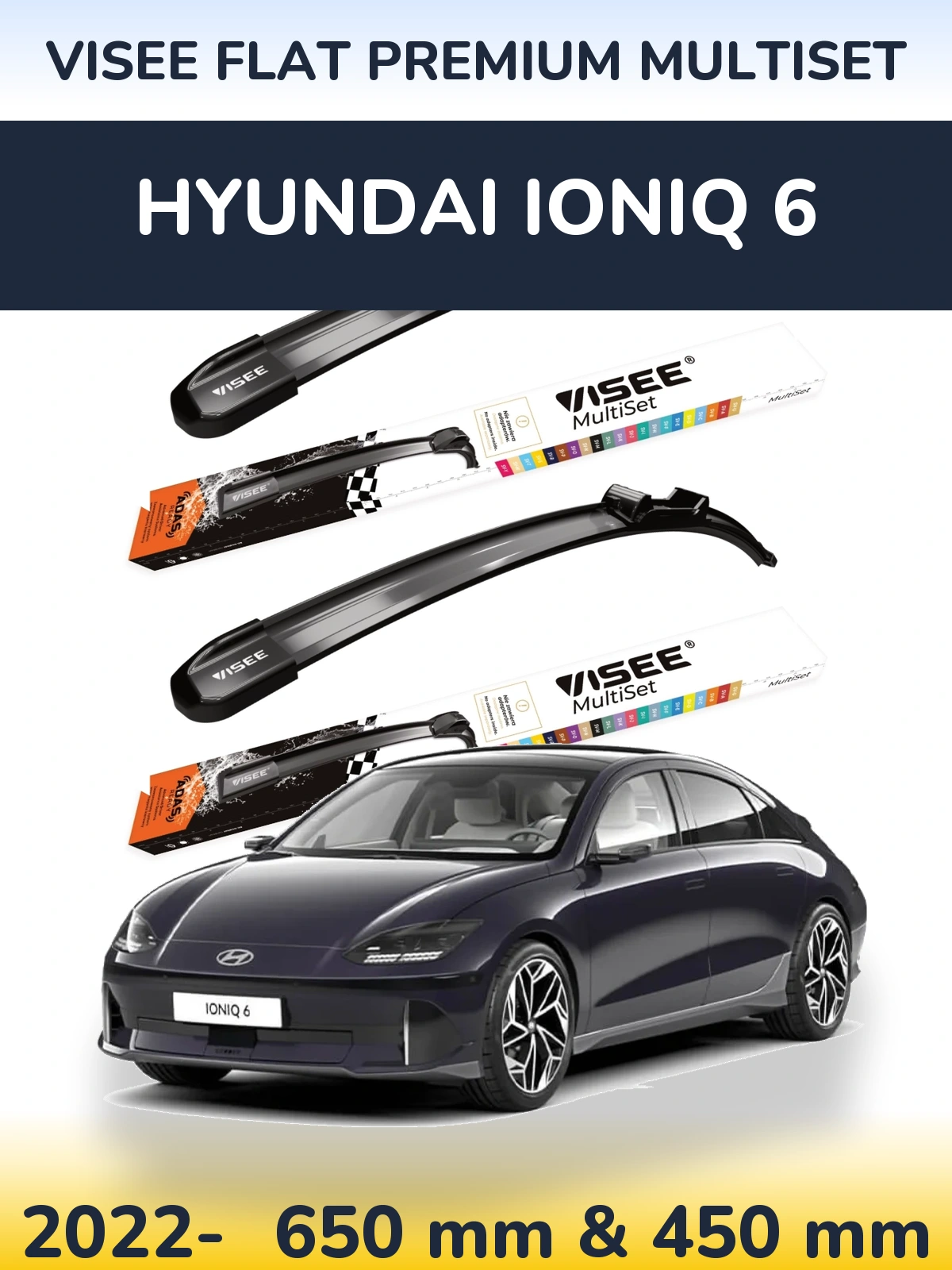Komplet przednich wycieraczek VISEE FLAT PREMIUM MultiSet 650 & 450 mm do Hyundai IONIQ 6 2022-2026