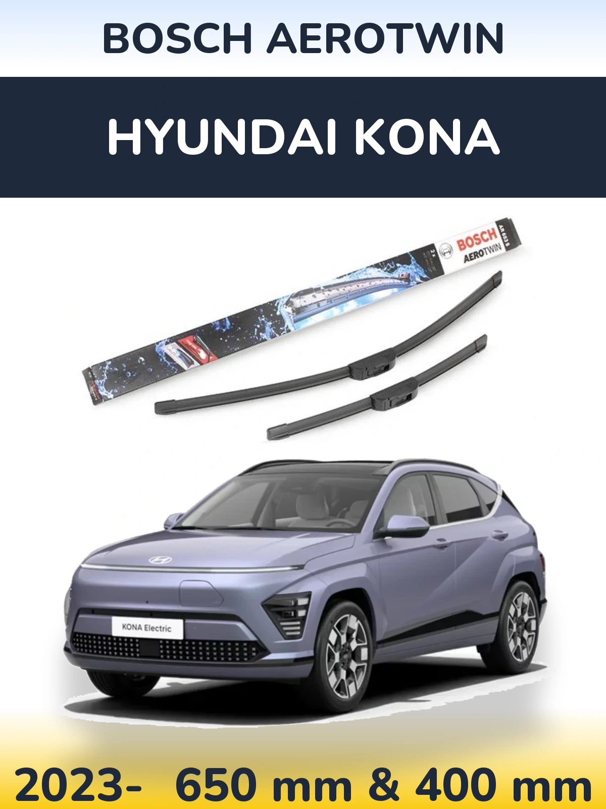 Комплект передних дворников BOSCH AeroTwin 650 & 400 мм для Hyundai Kona 2023-2026