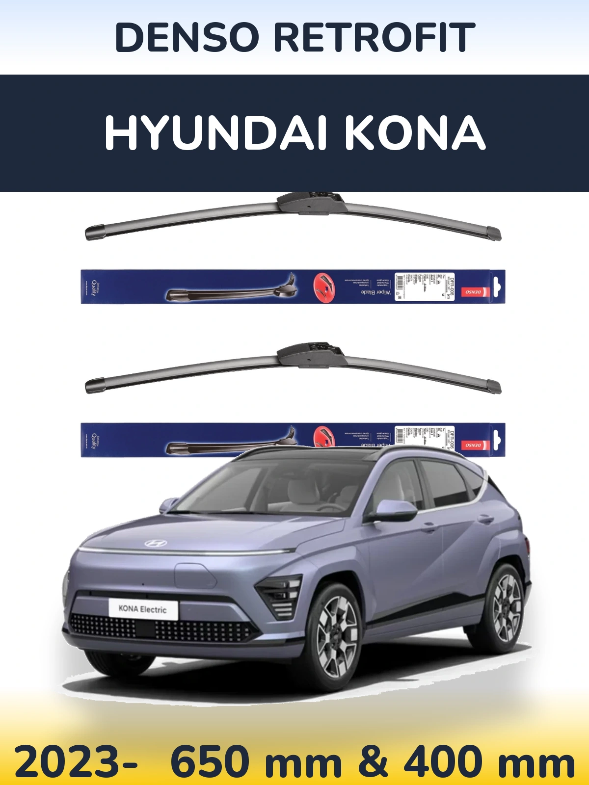Комплект передних дворников Denso Retrofit 650 & 400 мм для Hyundai Kona 2023-2026