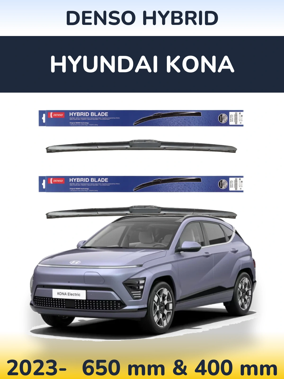 Komplet przednich wycieraczek Denso Hybrid 650 & 400 mm do Hyundai Kona 2023-2026