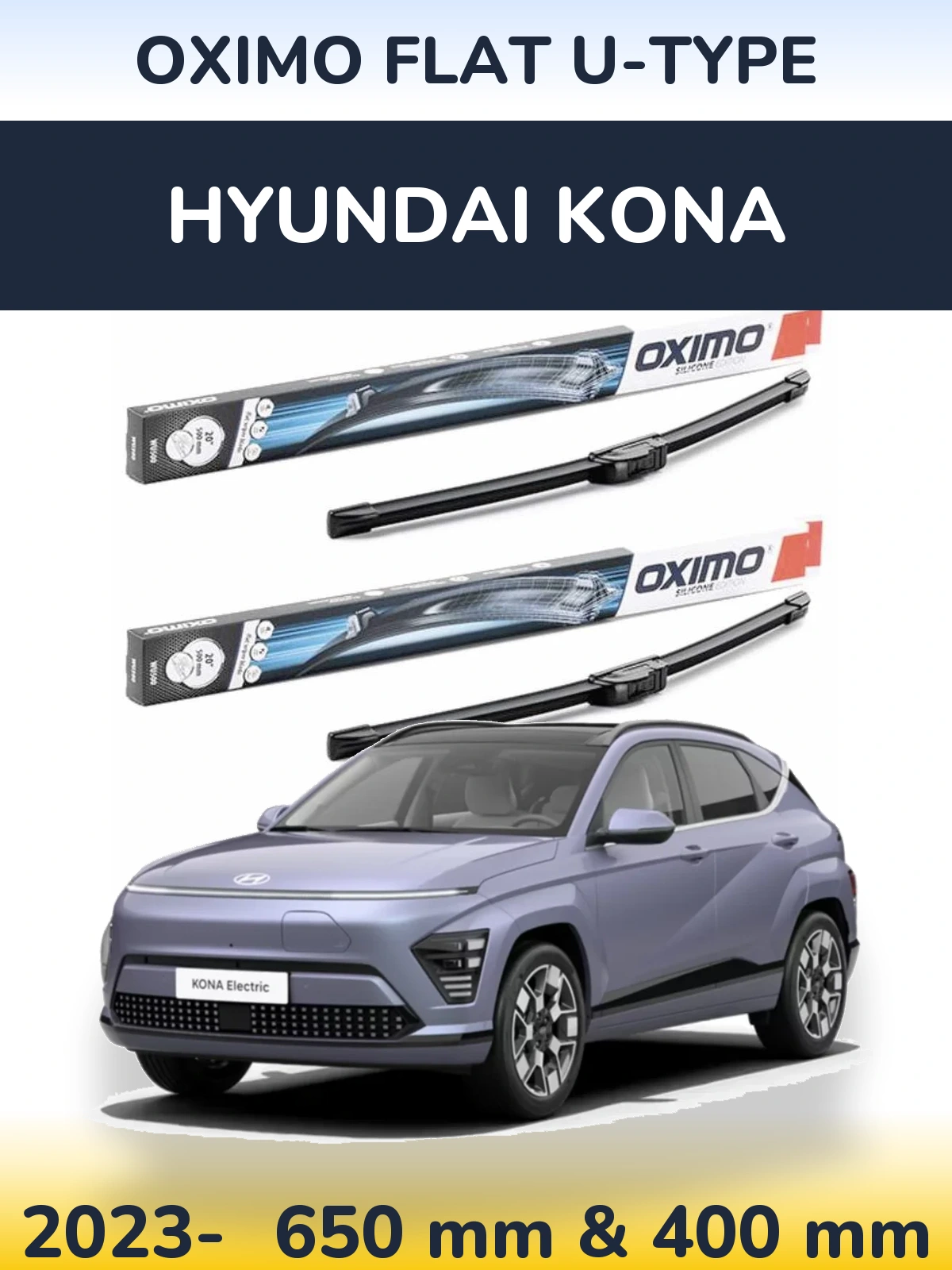 Комплект передних дворников Oximo Flat U-type 650 & 400 мм для Hyundai Kona 2023-2026