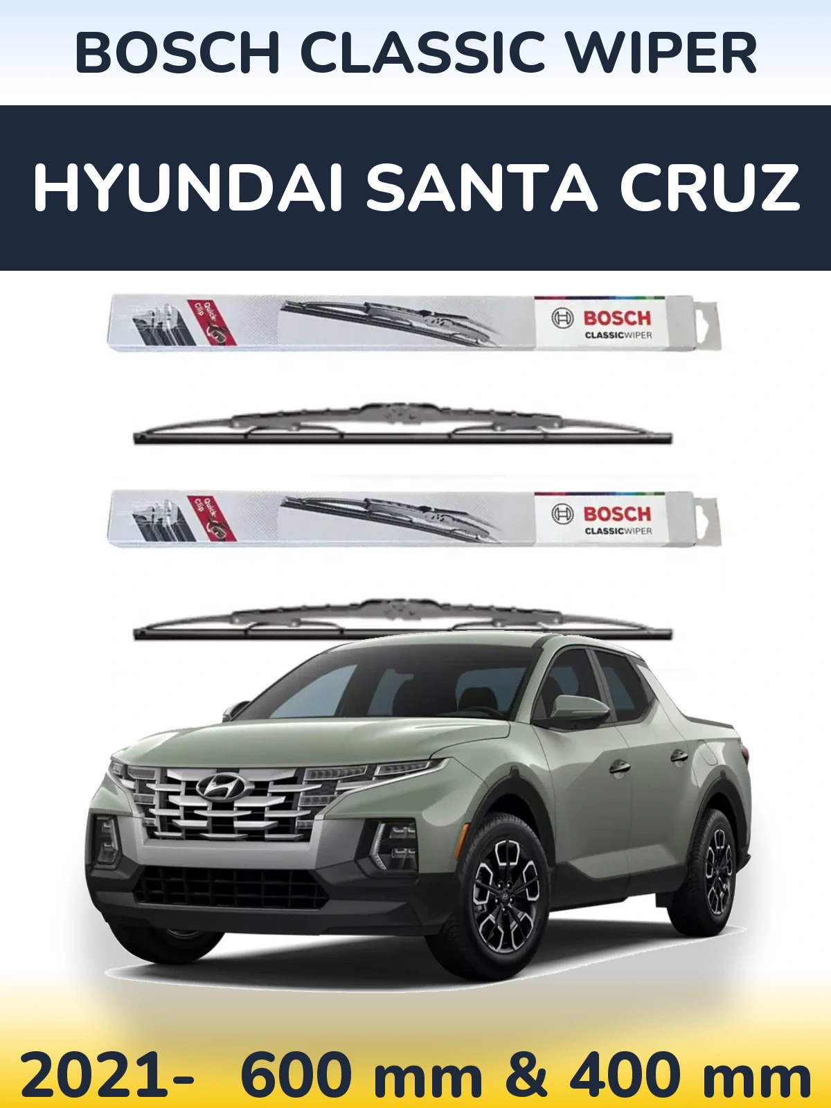 Komplet przednich wycieraczek BOSCH Classic Wiper 600 & 400 mm do Hyundai Santa Cruz 2021-2026