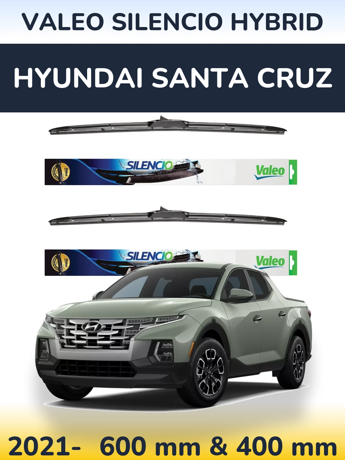 Комплект передних дворников Valeo Silencio Hybrid 600 & 400 мм для Hyundai Santa Cruz 2021-2026