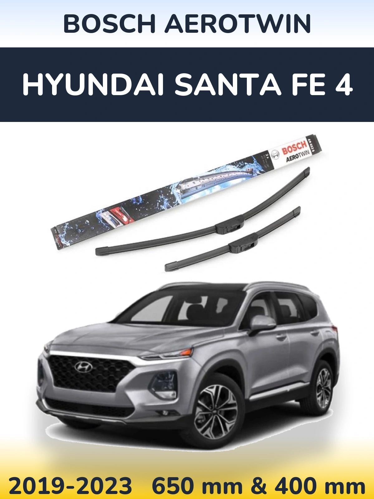 Komplet przednich wycieraczek BOSCH AeroTwin 650 & 400 mm do Hyundai Santa Fe 4 2019-2023