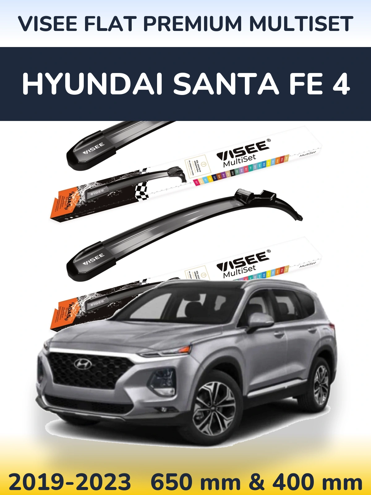 Komplet przednich wycieraczek VISEE FLAT PREMIUM MultiSet 650 & 400 mm do Hyundai Santa Fe 4 2019-2023