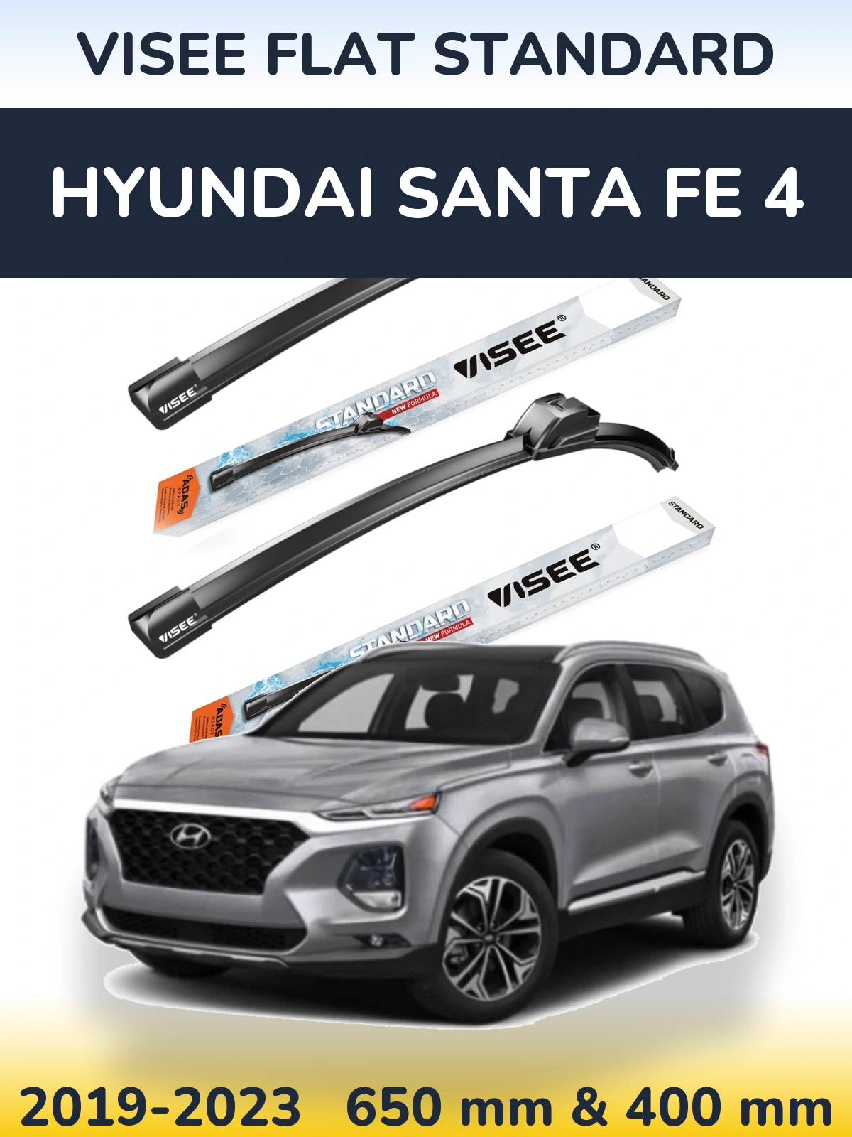 Komplet przednich wycieraczek VISEE FLAT STANDARD 650 & 400 mm do Hyundai Santa Fe 4 2019-2023