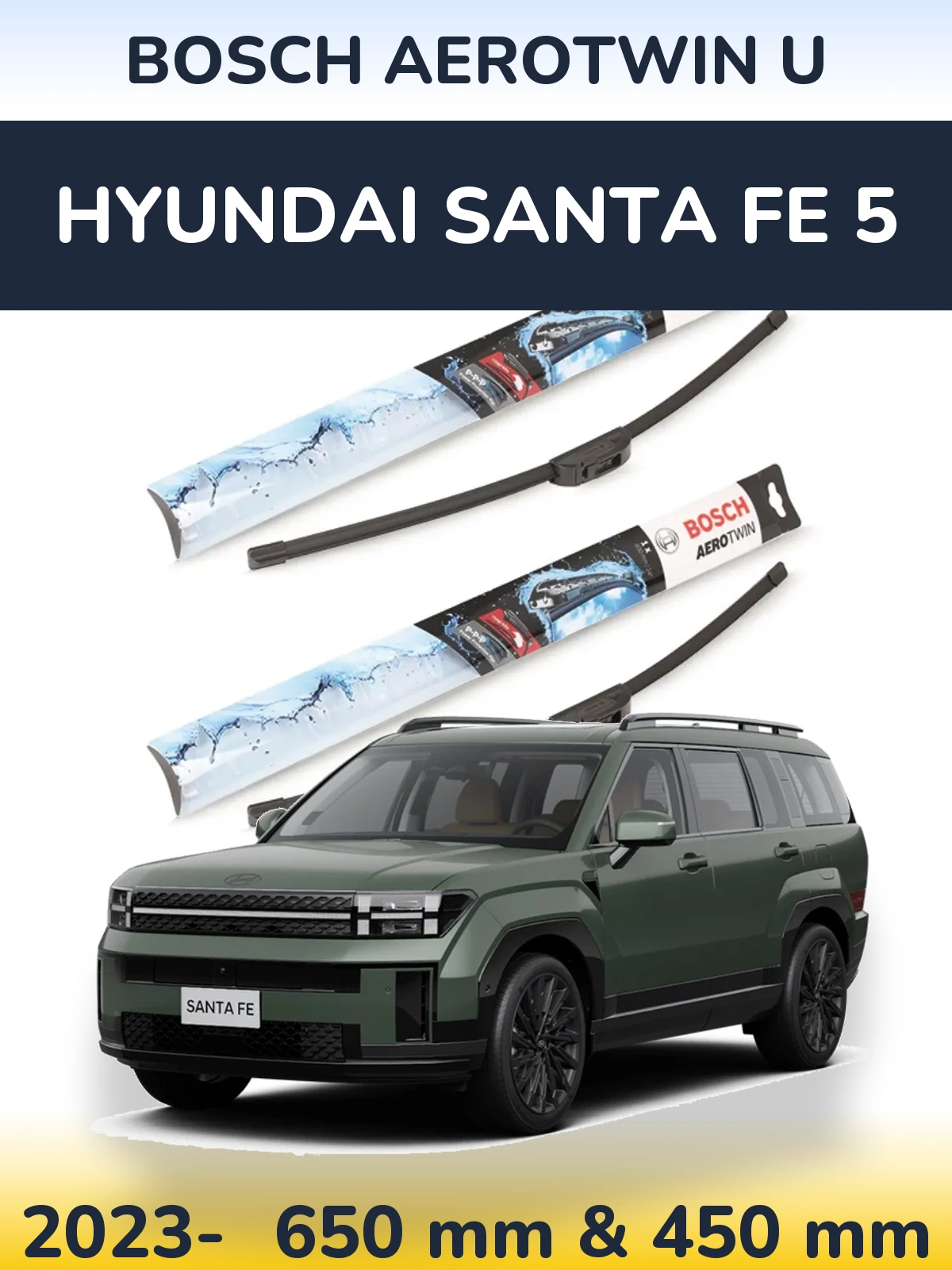Komplet przednich wycieraczek BOSCH AeroTwin U 650 & 450 mm do Hyundai Santa Fe 5 2023-2026