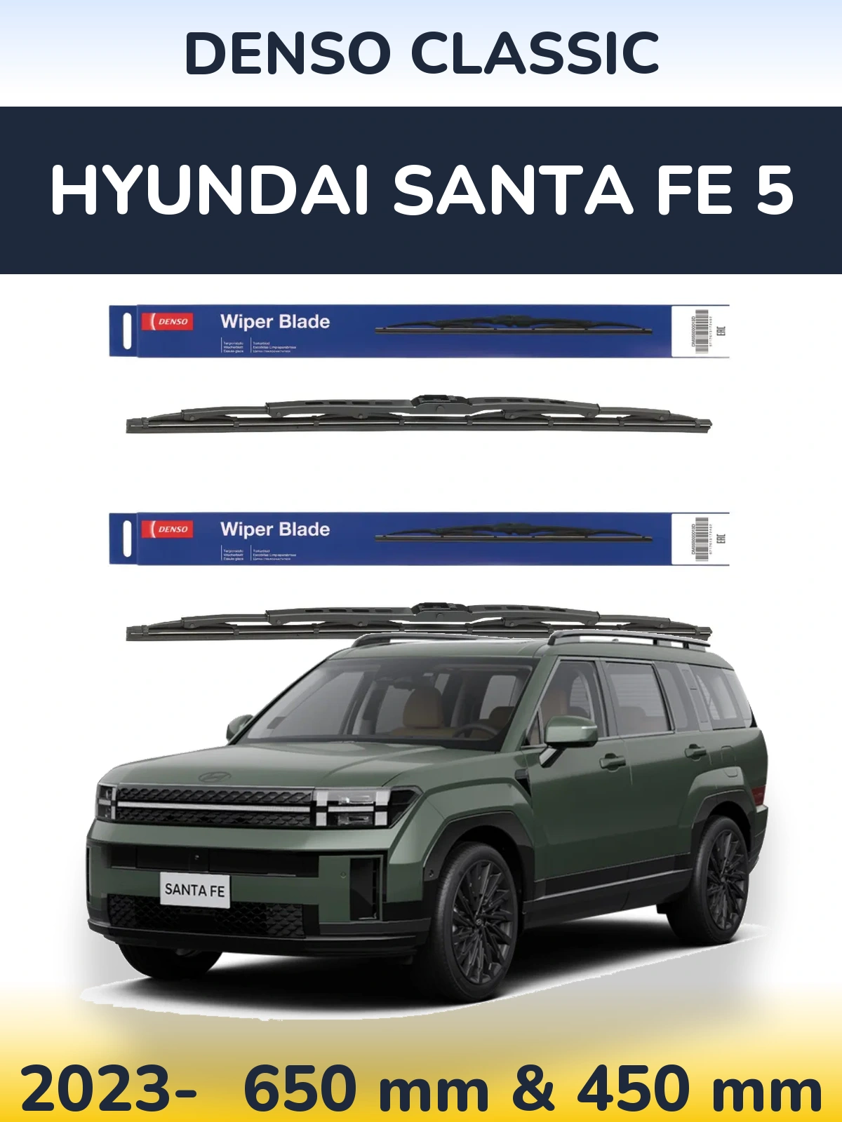 Komplet przednich wycieraczek Denso Classic 650 & 450 mm do Hyundai Santa Fe 5 2023-2026