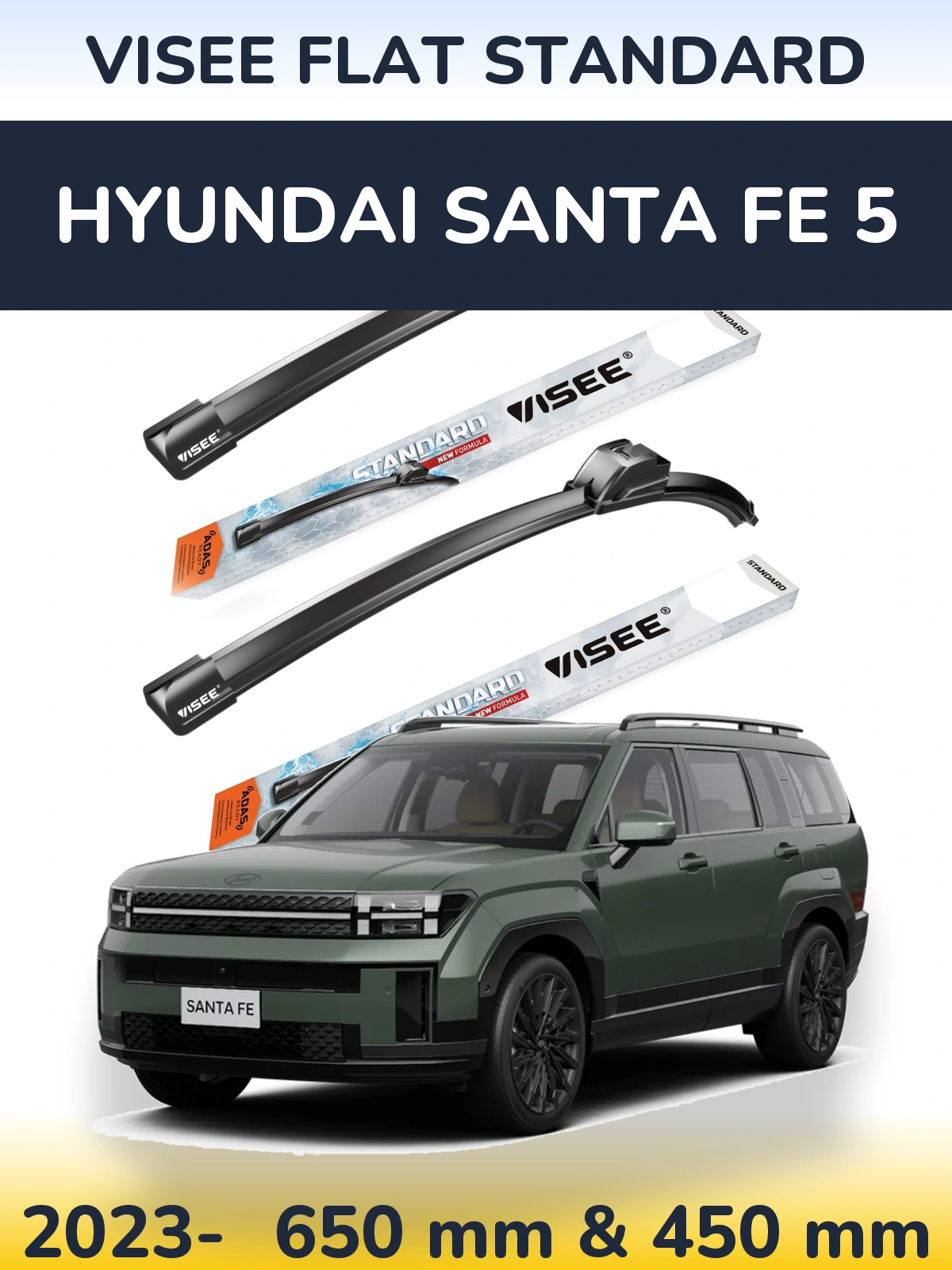Komplet przednich wycieraczek VISEE FLAT STANDARD 650 & 450 mm do Hyundai Santa Fe 5 2023-2026