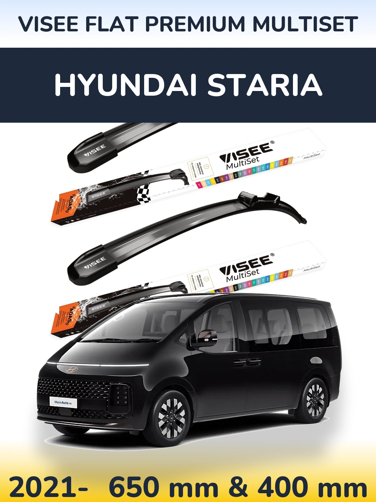 Komplet przednich wycieraczek VISEE FLAT PREMIUM MultiSet 650 & 400 mm do Hyundai Staria 2021-2026