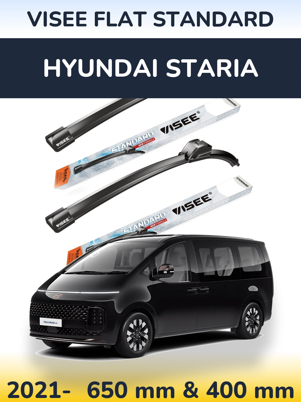 Komplet przednich wycieraczek VISEE FLAT STANDARD 650 & 400 mm do Hyundai Staria 2021-2026