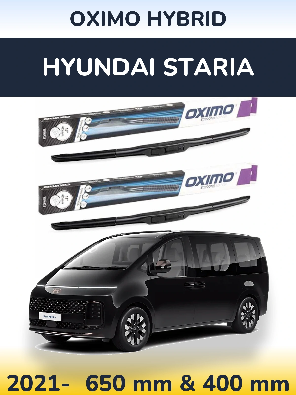 Комплект передніх щіток Oximo Hybrid 650 & 400 мм для Hyundai Staria 2021-2026