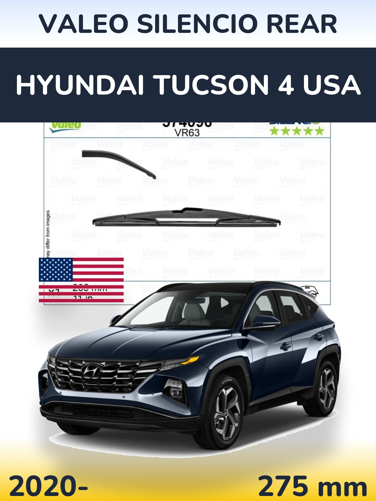 Задний дворник Valeo Silencio Rear 285 мм для Hyundai Tucson 4 USA 2020-2026
