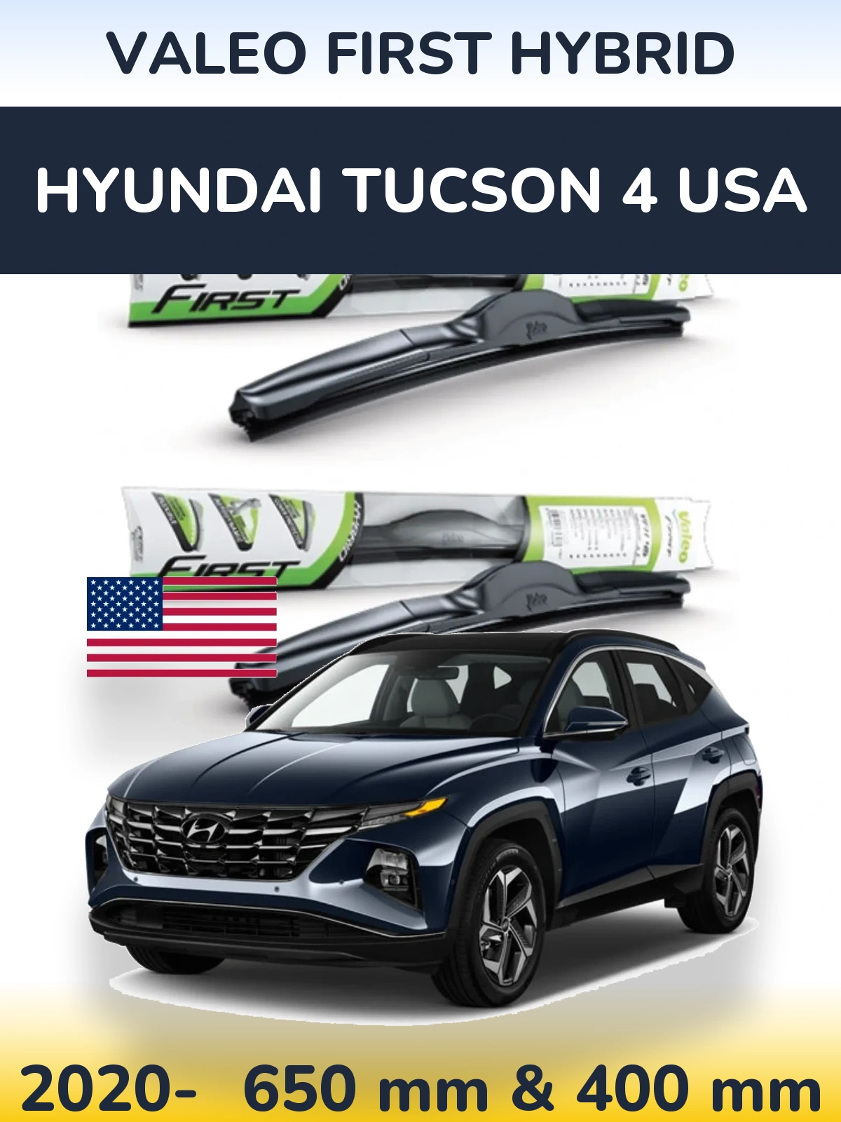 Komplet przednich wycieraczek Valeo First Hybrid 650 & 400 mm do Hyundai Tucson 4 USA 2020-2026