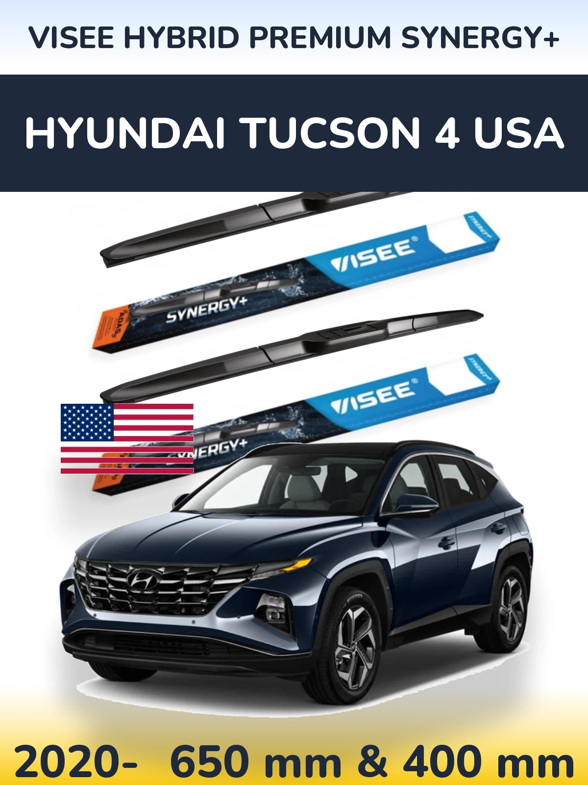 Komplet przednich wycieraczek VISEE HYBRID PREMIUM SYNERGY+ 650 & 400 mm do Hyundai Tucson 4 USA 2020-2026