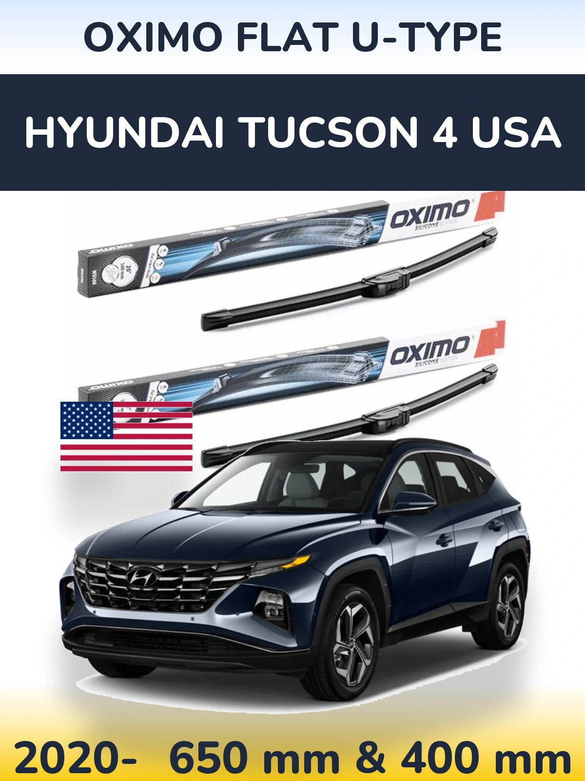 Komplet przednich wycieraczek Oximo Flat U-type 650 & 400 mm do Hyundai Tucson 4 USA 2020-2026