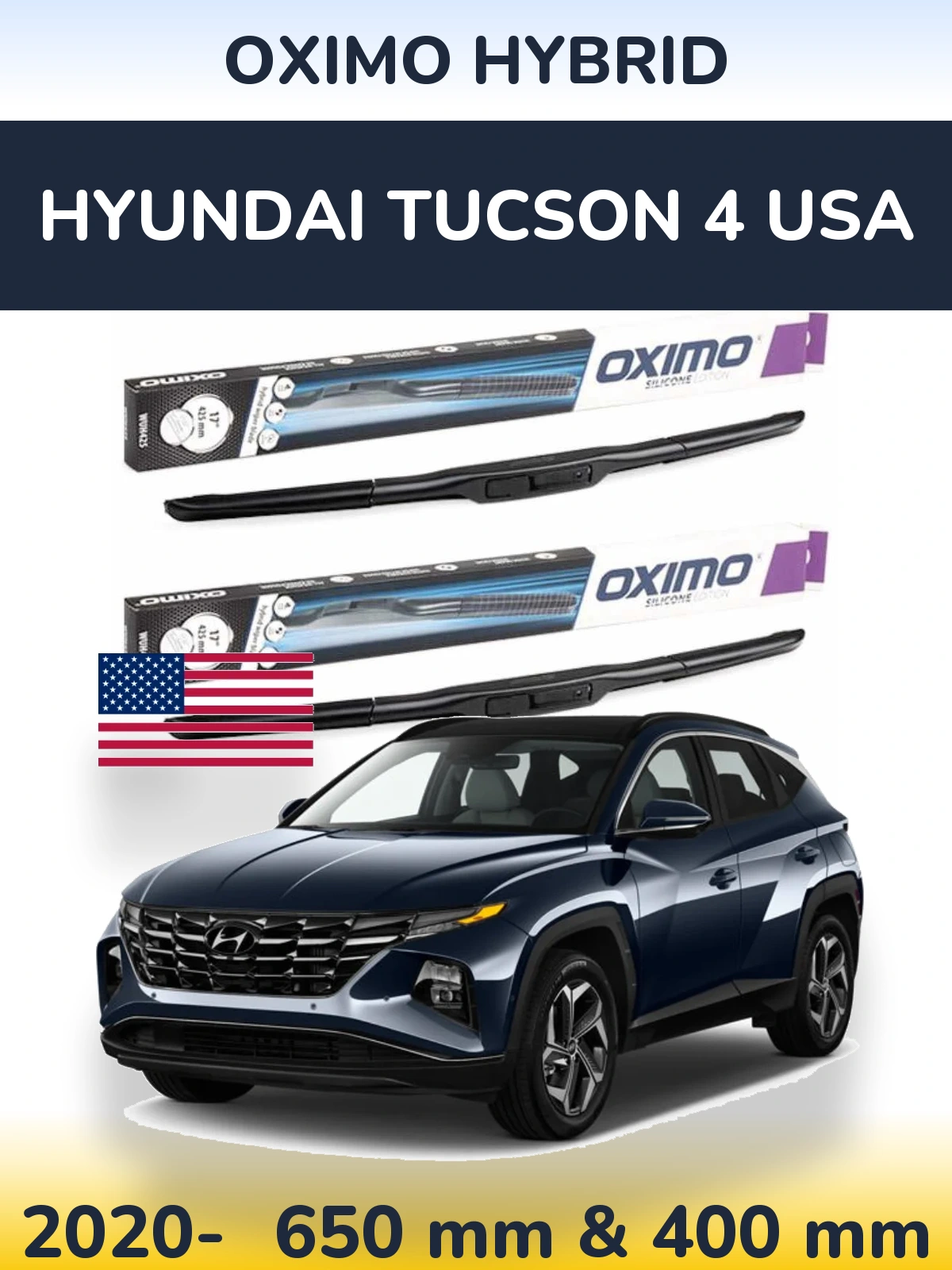 Komplet przednich wycieraczek Oximo Hybrid 650 & 400 mm do Hyundai Tucson 4 USA 2020-2026